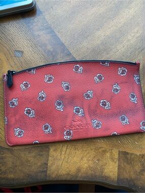 Coach Red Floral Zip Pouch with Accent Flowers